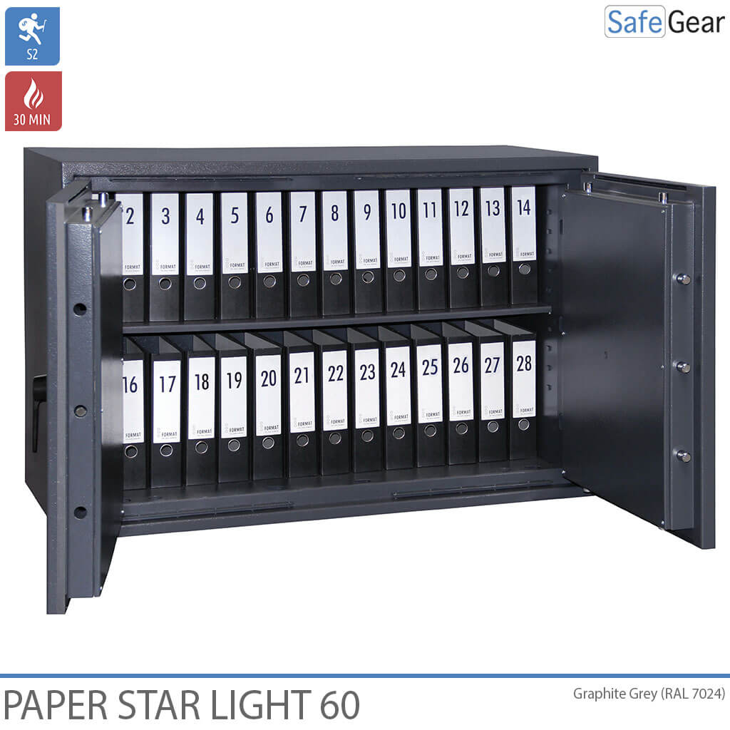 Paper Star Light 60 Sejf na dokumenty – 28 segregatorów – Test antywłamaniowy S2 / Test ognioodporności 30 min